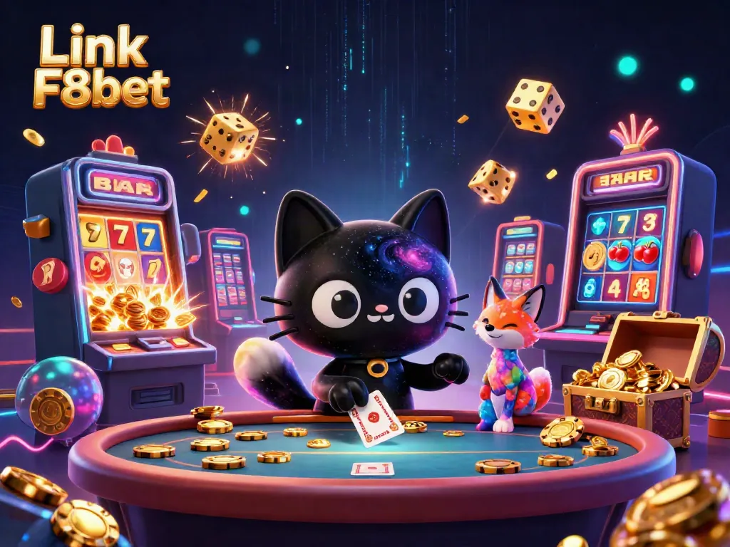 Experience exciting gameplay at Link F8bet with a vibrant casino scene featuring cosmic characters.