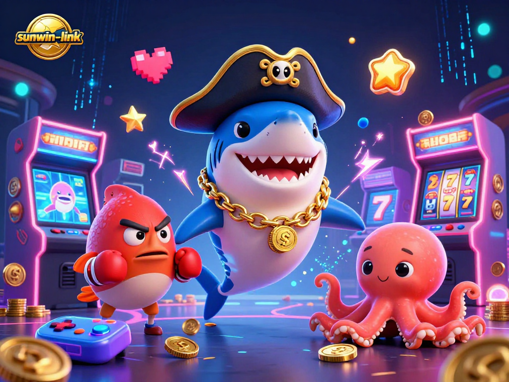 Join the action at sunwin-link with a vibrant 3D pirate-themed casino game scene featuring animated characters.
