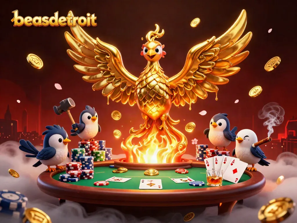 Engage in high-stakes poker action at beasdetroit with molten gold phoenix and vibrant gaming elements.