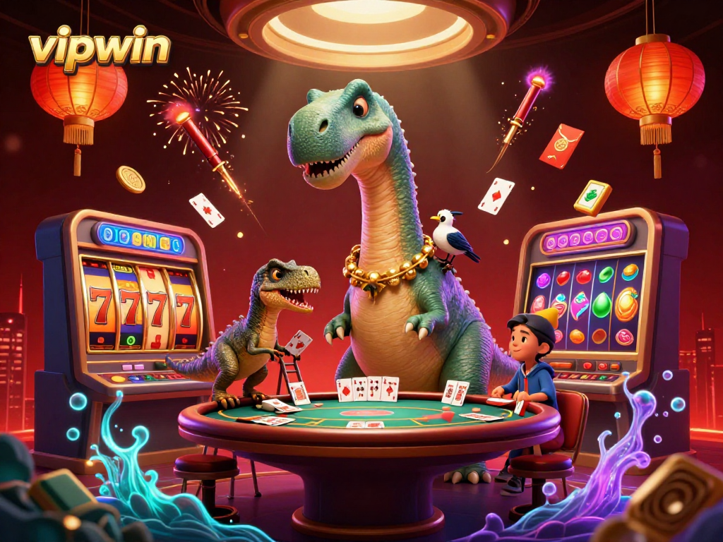 Engage with vipwin's lively casino scene showcasing dynamic gameplay elements, like slots and poker.
