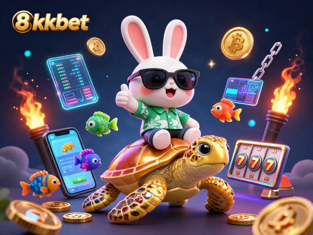 Engage in thrilling gaming experiences with 8xbet's colorful 3D digital illustration of luck and fortune.