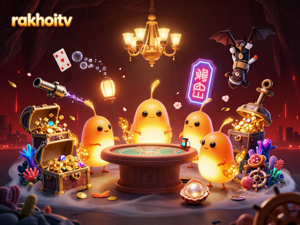 rakhoitv team of glowworms lighting a cave casino filled with bioluminescent treasures.