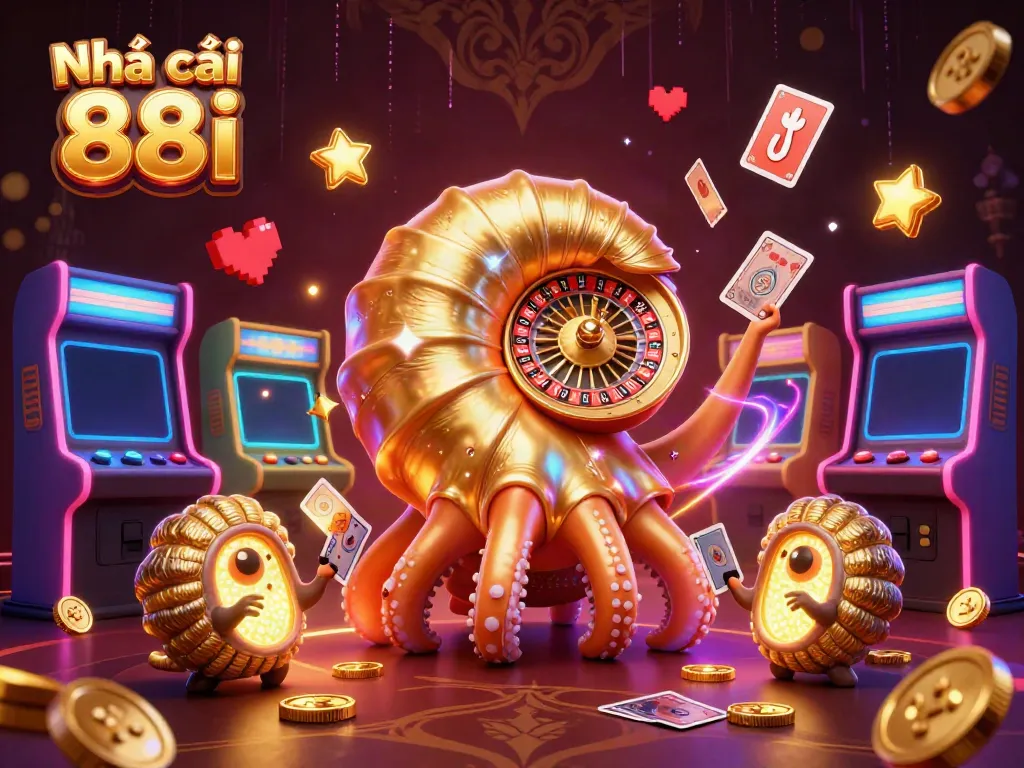 Engaging illustration of Nhà cái 88i showcasing a 3D cartoon nautilus roulette wheel and glowing game elements.