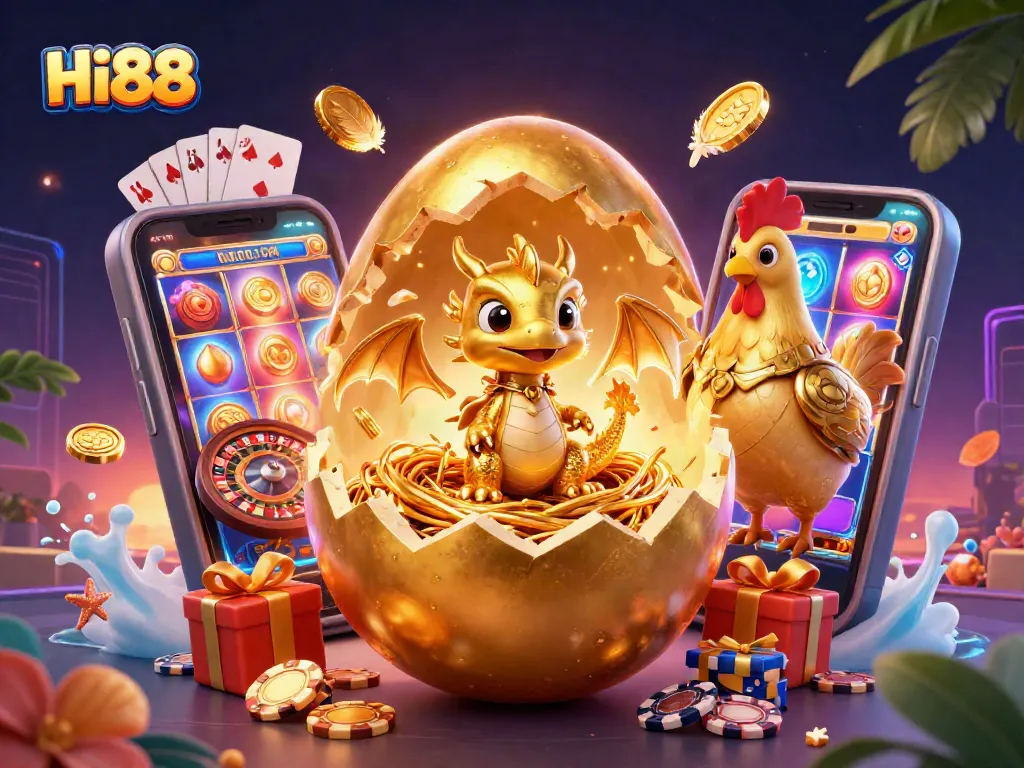 Win big with Hi88's dazzling 3D casino experience featuring golden elements and exciting gaming visuals.