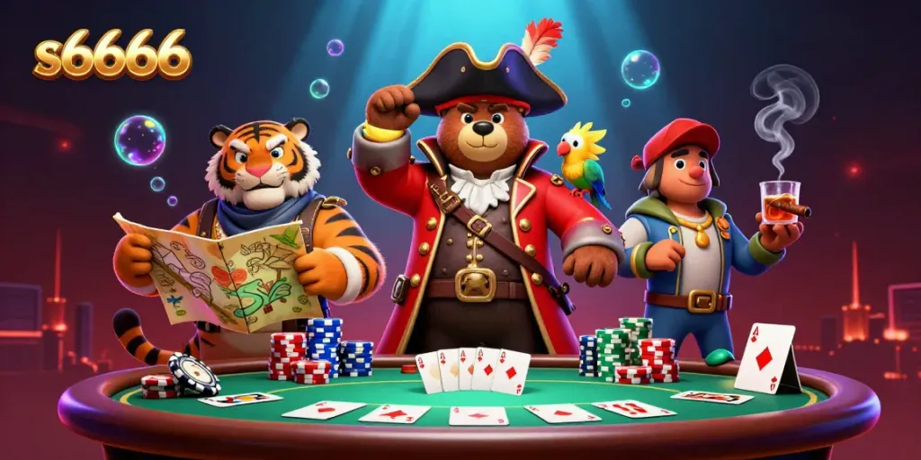 Experience thrilling gameplay with s6666 as a bear captain and his fierce crew amidst poker excitement.