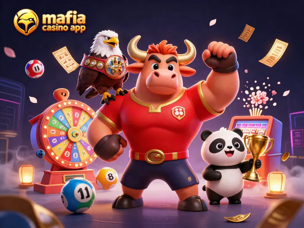 Experience winning with the mafia casino app, surrounded by vibrant casino elements and vivid characters.