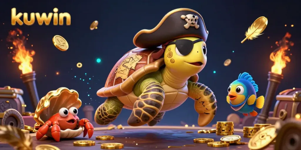 Kuwin delivers thrilling casino action with a pirate turtle and friends floating over treasure.