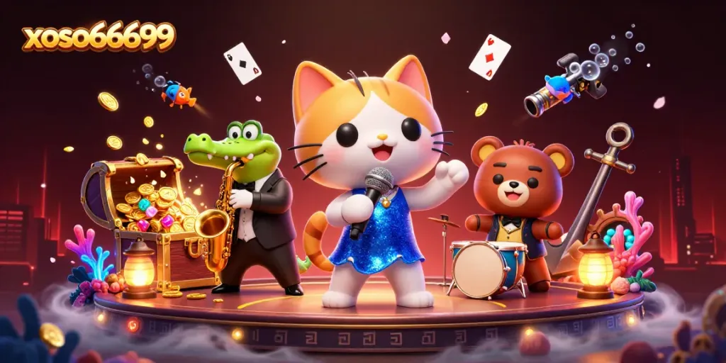 Engage with xoso66699 in a vibrant casino scene filled with music and excitement