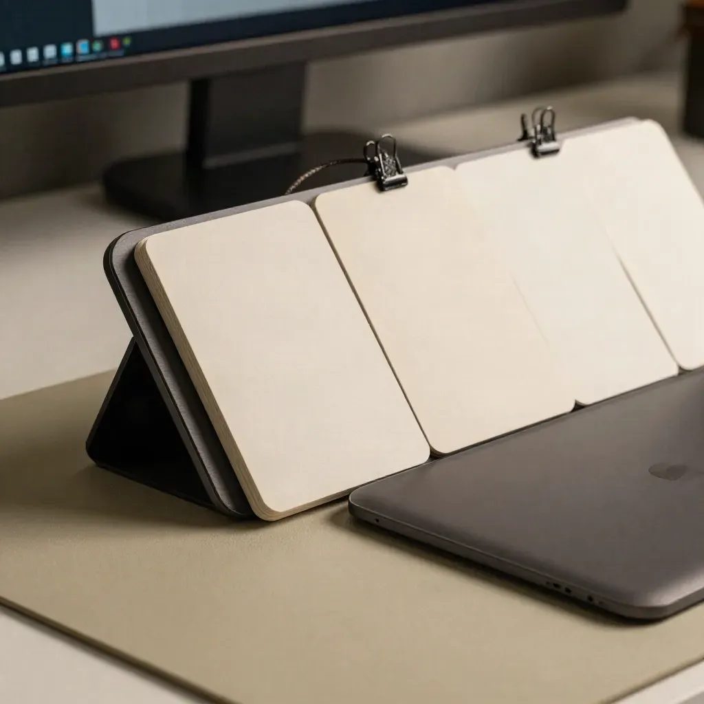 Supporto per tablet, trackpad e card di layout su tappetino chiaro in uno studio di web design