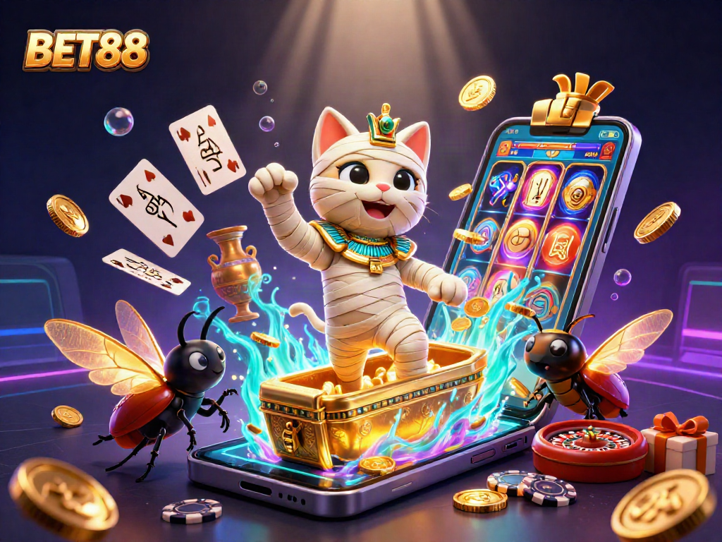 BET88 captivates players with an Egyptian mummy cat and casino-themed adventure