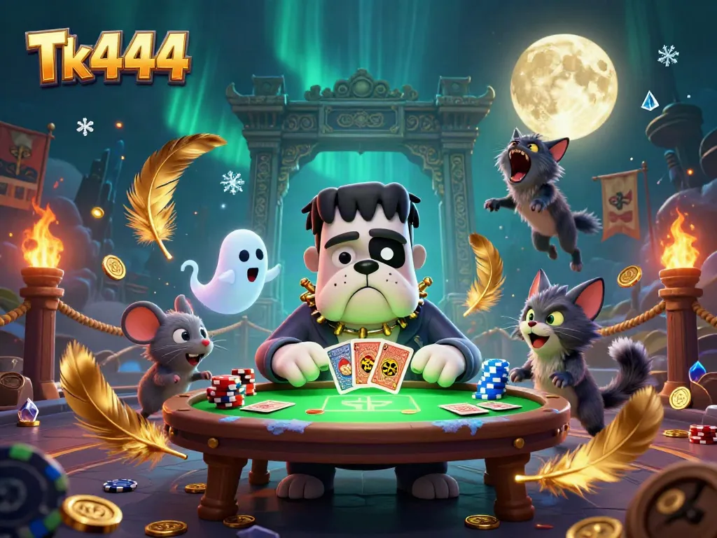 Engage in thrilling gameplay at Tk444 with 3D monsters and casino elements in a spooky ambiance.