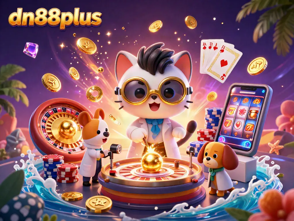 Spin golden coins and gems with dn88plus in this vibrant casino adventure illustration showcasing excitement.