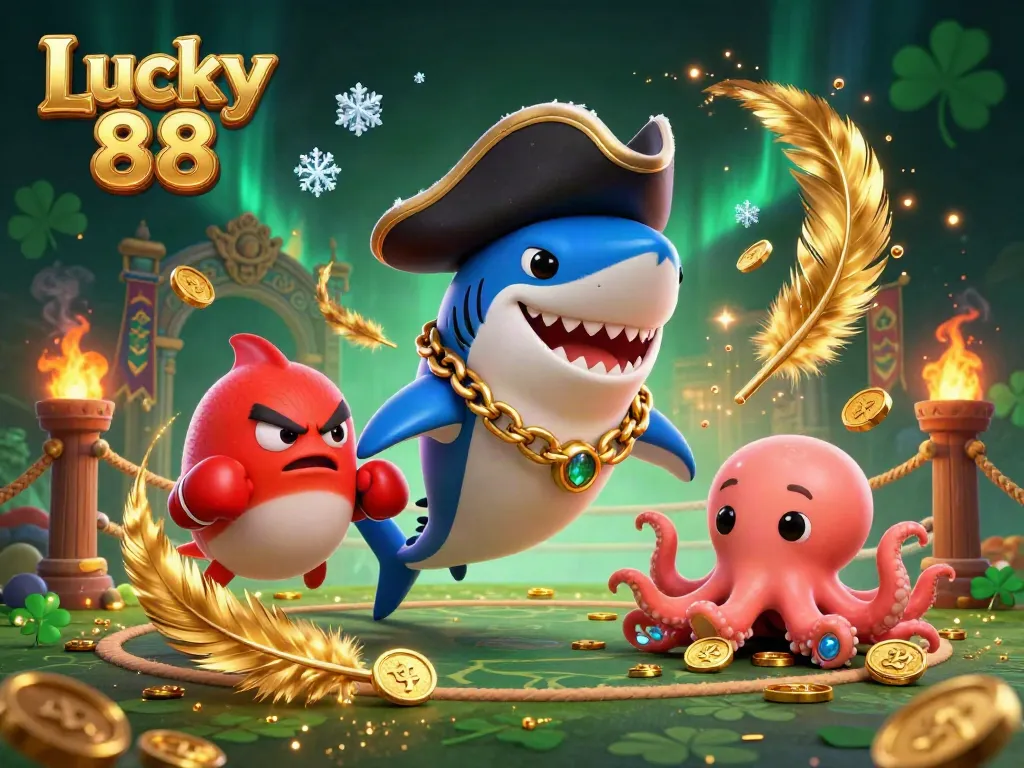 Engage in exciting gameplay with Lucky 88 while navigating through vibrant cartoon characters and rich casino elements.