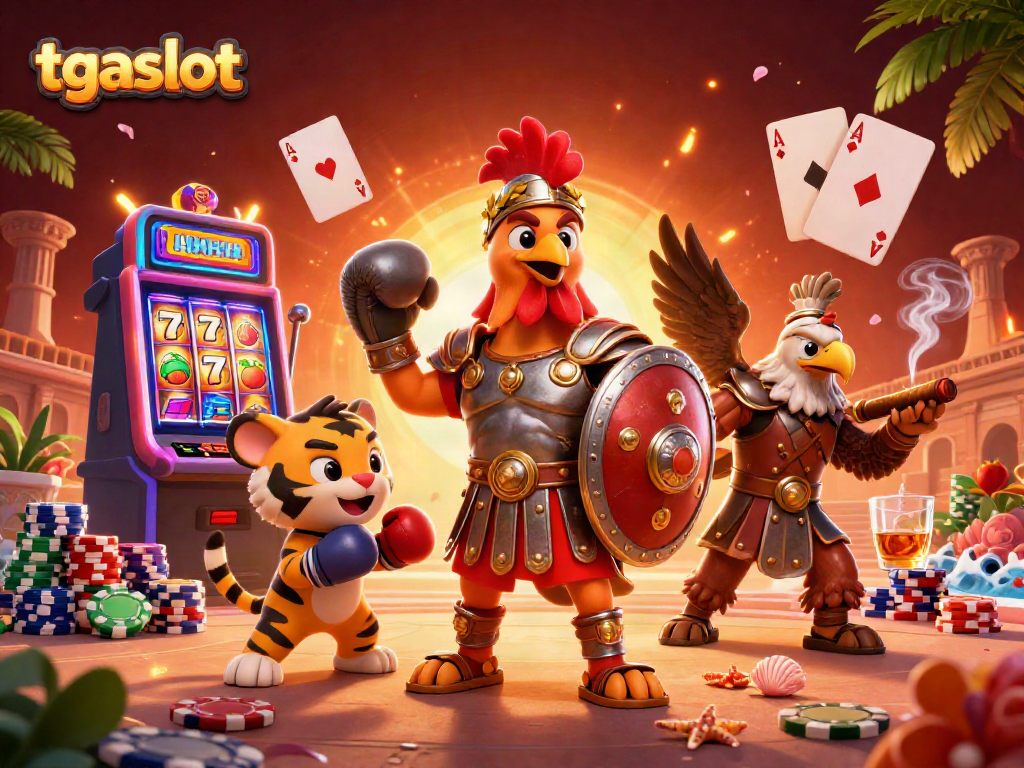 เกม tgaslot ที่มีนักรบไก่และลูกเสือกำลังสู้ในโคลอสเซียม