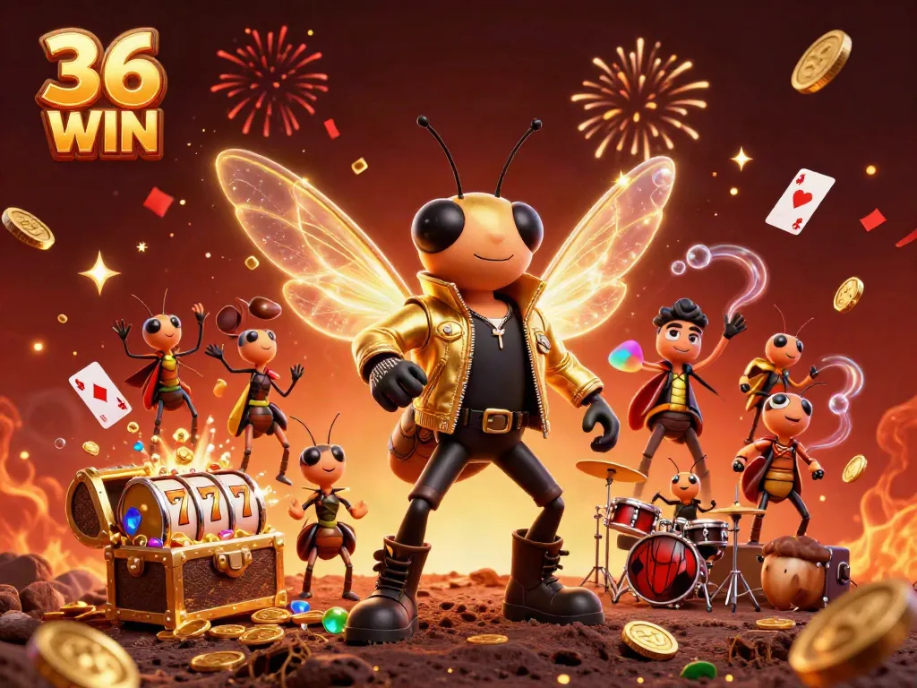 Experience thrilling wins at 36 WIN with our vibrant and dynamic cartoon casino scene.