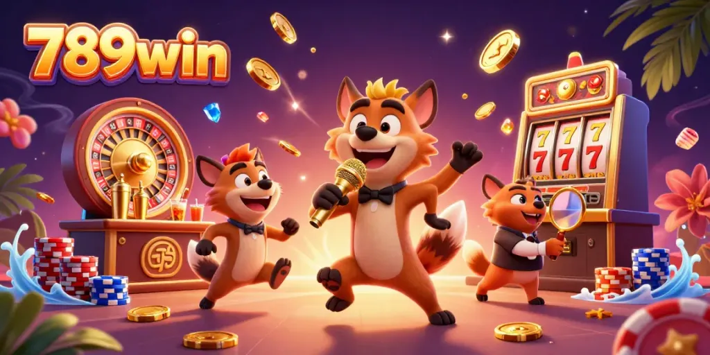 Witness the excitement of 789win at the comedy casino with hyenas engaging in fun gambling activities.