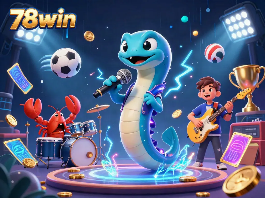 Experience thrilling entertainment with 78win's vibrant underwater casino, featuring electric eel DJs and dynamic game elements.