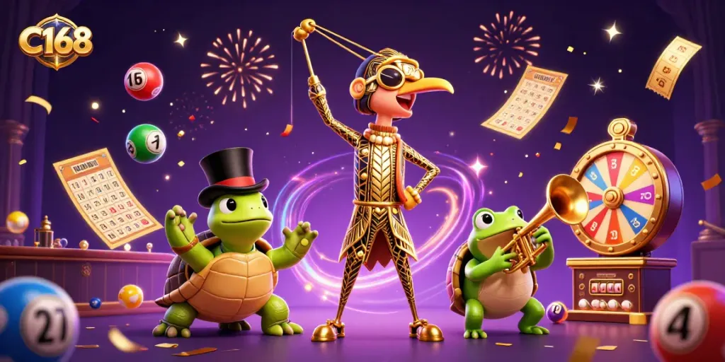 C168 interactive gaming scene showcasing vibrant casino elements and characters in action