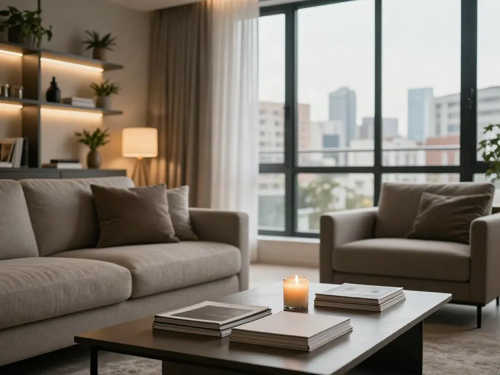 Stylish living room showcasing דירות דיסקרטיות בגבעתיים with elegant decor and cozy atmosphere.