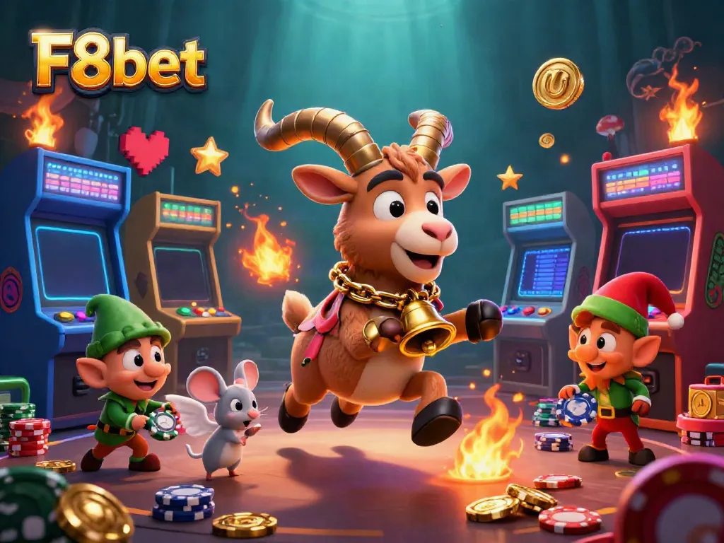 Experience the vibrant F8bet casino scene with a Krampus running games and elf gremlins stealing chips.