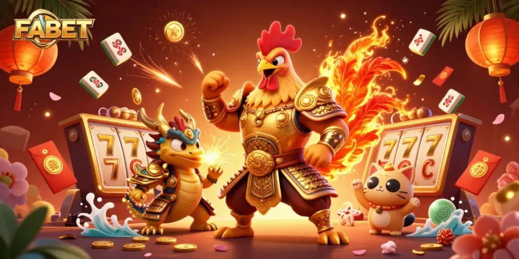 Experience thrilling casino action with FABET featuring dynamic characters and vibrant elements.