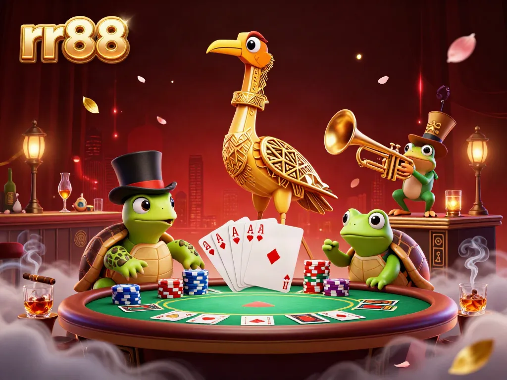 Engage with rr88's vibrant casino atmosphere featuring a lively 3D art deco design.