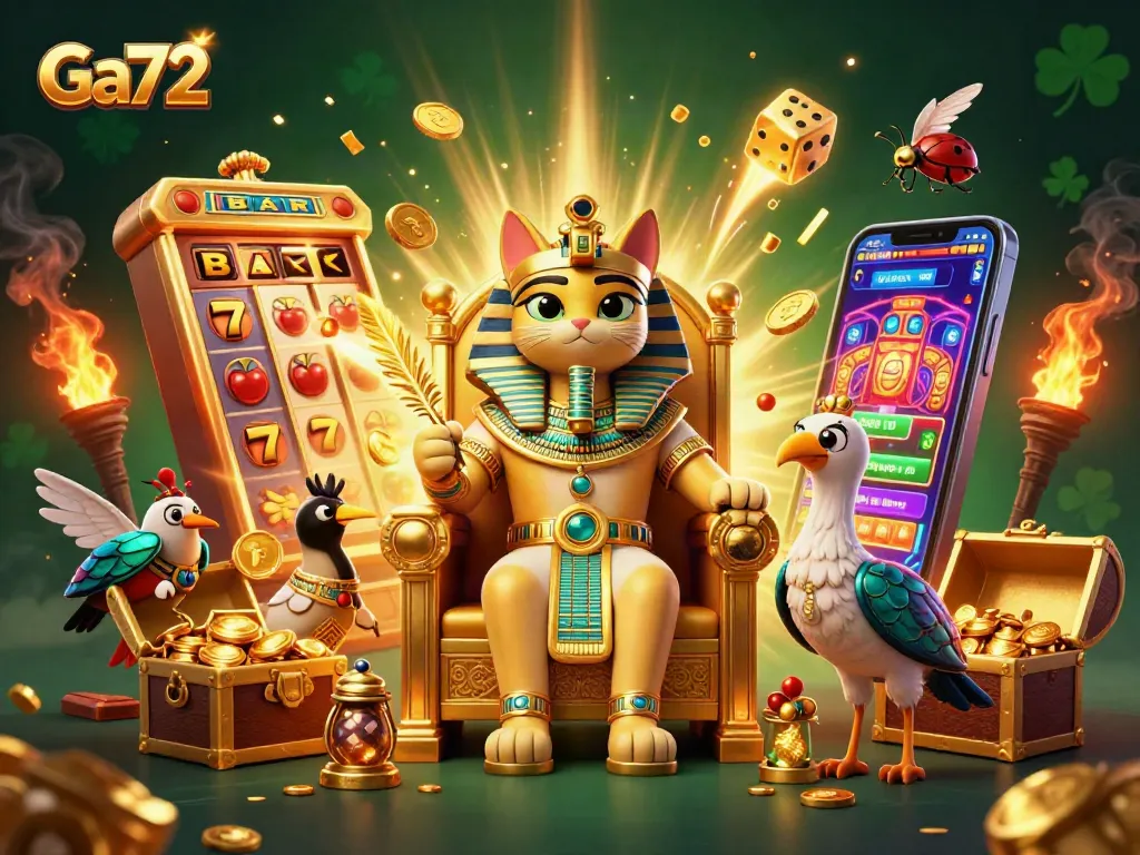 Bettors experience excitement with Ga72's jackpot winds and colorful games as coins and elements burst around.