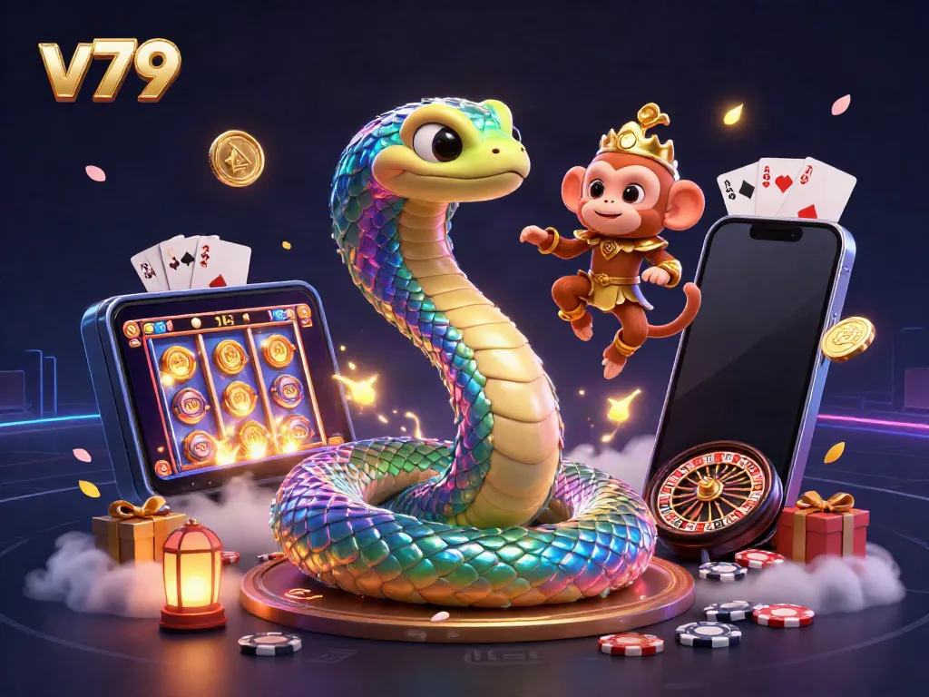 Engage in vibrant gaming with V79's rainbow serpent, golden monkey king, and thrilling casino games.